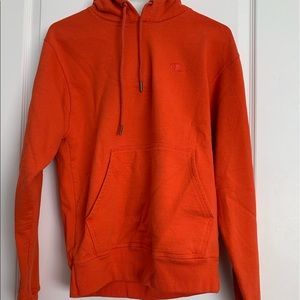 Orange CHAMPION hoodie, grey hood, worn once, perfect condition, size small